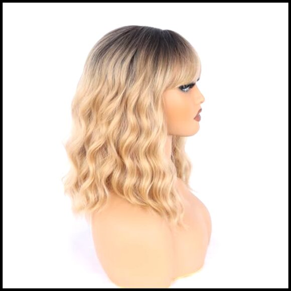 Shoulder Length Wavy Synthetic Wig with Bangs Heat Resistant Party Daily Use main image 5